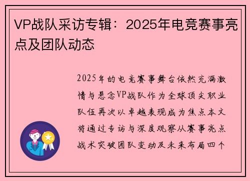 VP战队采访专辑：2025年电竞赛事亮点及团队动态